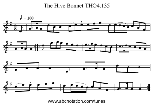 Hive Bonnet THO4.135, The - staff notation
