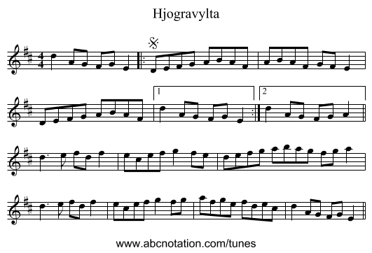 Hjogravylta - staff notation