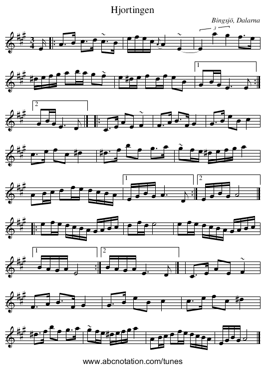 Hjortingen - staff notation