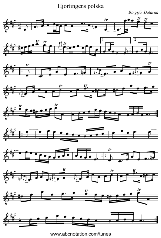 Hjortingens polska - staff notation