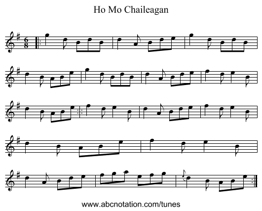 Ho Mo Chaileagan - staff notation