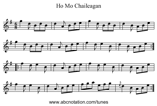 Ho Mo Chaileagan - staff notation