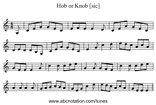 Hob or Knob [sic] - staff notation