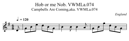 Hob or me Nob. VWMLa.074 - staff notation