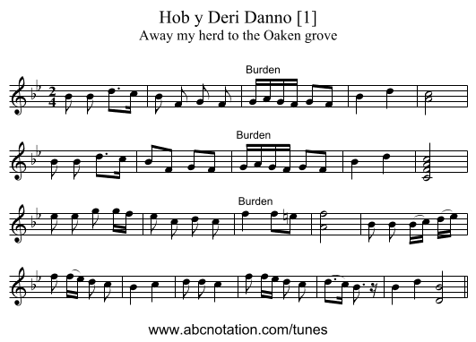Hob y Deri Danno [1] - staff notation