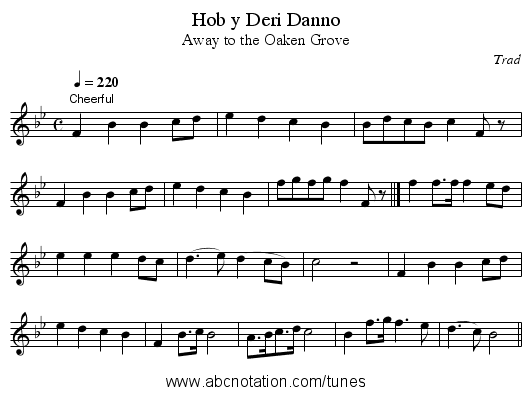 Hob y Deri Danno - staff notation