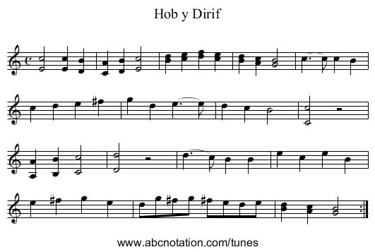 Hob y Dirif - staff notation