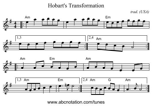 Hobart's Transformation - staff notation