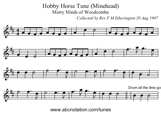 Hobby Horse Tune (Minehead) - staff notation