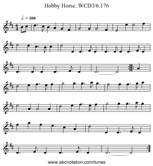 Hobby Horse. WCD3/6.176 - staff notation