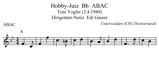 Hobby-Juiz  Bb  ABAC - staff notation