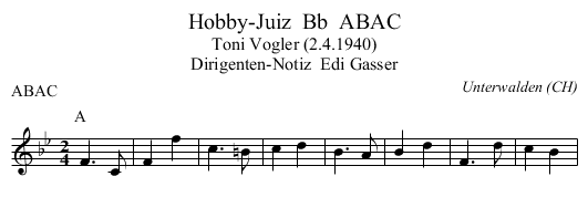 Hobby-Juiz  Bb  ABAC - staff notation