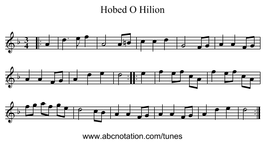 Hobed O Hilion - staff notation