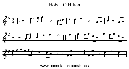 Hobed O Hilion - staff notation