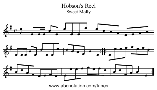 Hobson's Reel - staff notation
