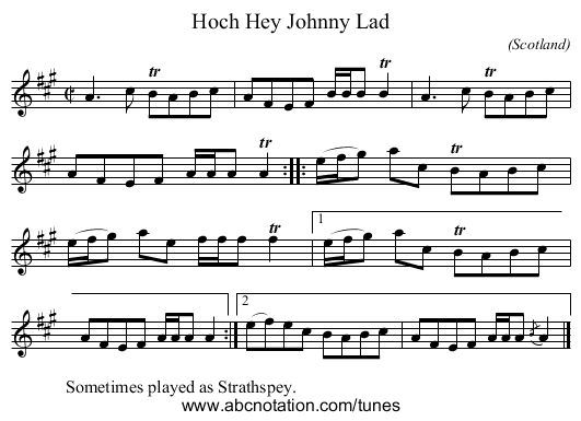 Hoch Hey Johnny Lad - staff notation
