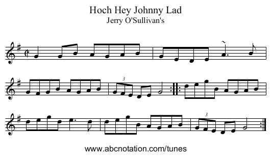 Hoch Hey Johnny Lad - staff notation