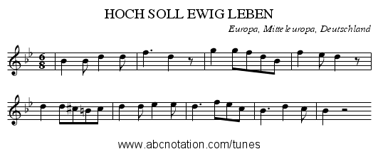 HOCH SOLL EWIG LEBEN - staff notation