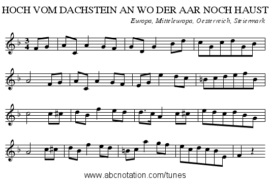 HOCH VOM DACHSTEIN AN WO DER AAR NOCH HAUST - staff notation