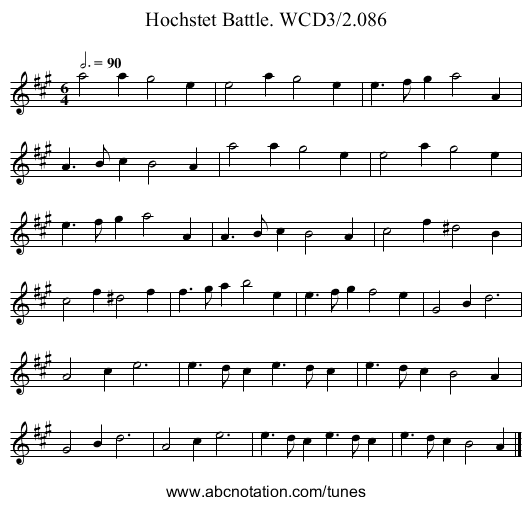 Hochstet Battle. WCD3/2.086 - staff notation