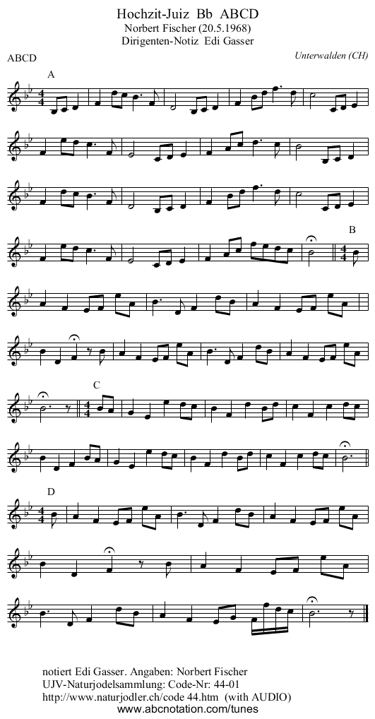 Hochzit-Juiz Bb ABCD - staff notation