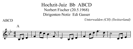 Hochzit-Juiz  Bb  ABCD - staff notation