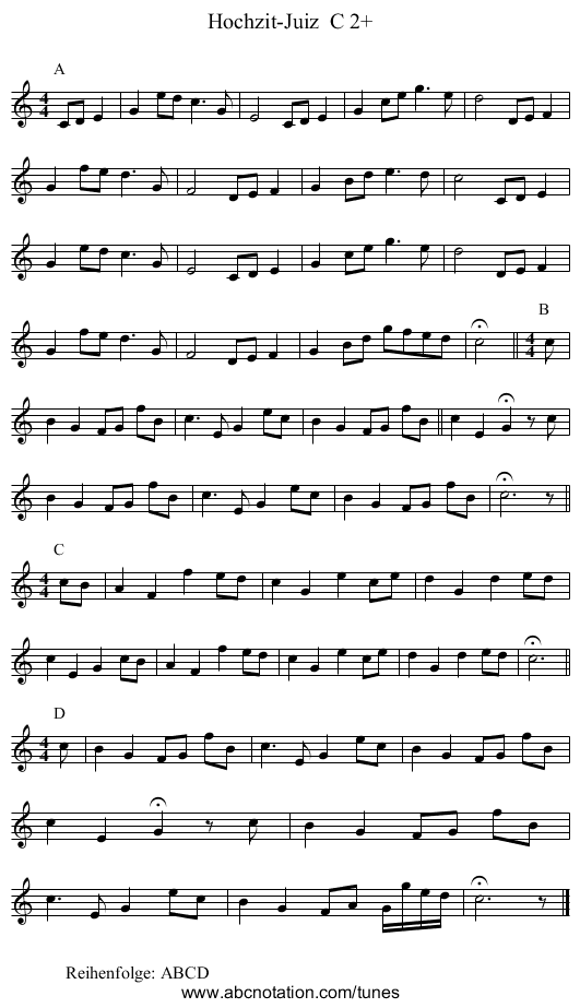 Hochzit-Juiz  C 2+ - staff notation