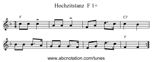 Hochzitstanz  F 1+ - staff notation
