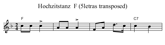 Hochzitstanz  F (5letras transposed) - staff notation