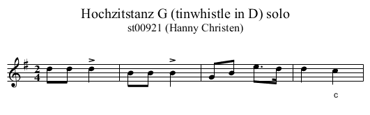 Hochzitstanz G (tinwhistle in D) solo - staff notation
