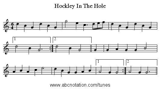 Hockley In The Hole - staff notation