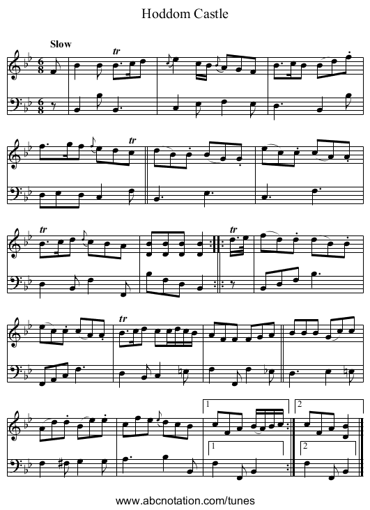 Hoddom Castle - staff notation