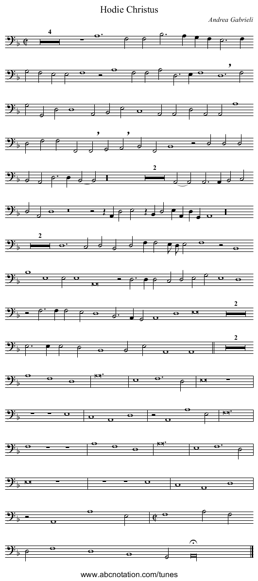 Hodie Christus - staff notation