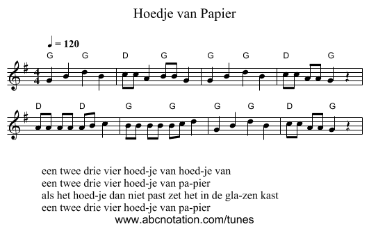 Hoedje van Papier - staff notation