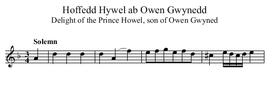 Hoffedd Hywel ab Owen Gwynedd - staff notation