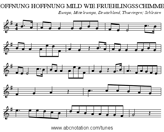 HOFFNUNG HOFFNUNG MILD WIE FRUEHLINGSSCHIMMER - staff notation