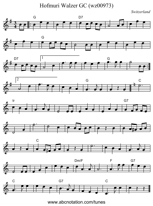 Hofmuri Walzer GC (wz00973) - staff notation