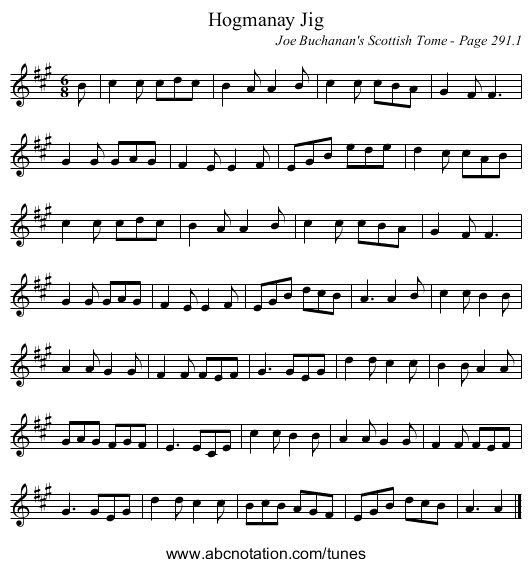 Hogmanay Jig - staff notation