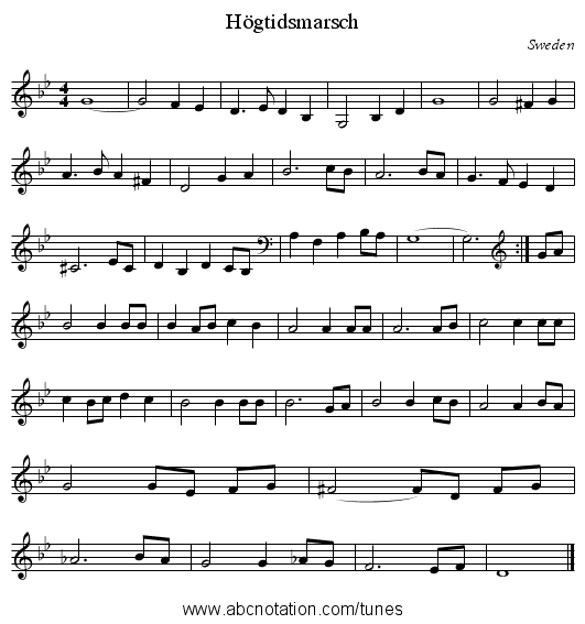 H&ouml;gtidsmarsch - staff notation