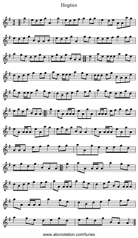 Hogties - staff notation