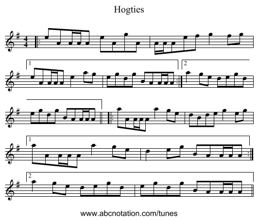 Hogties - staff notation