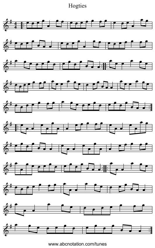Hogties - staff notation
