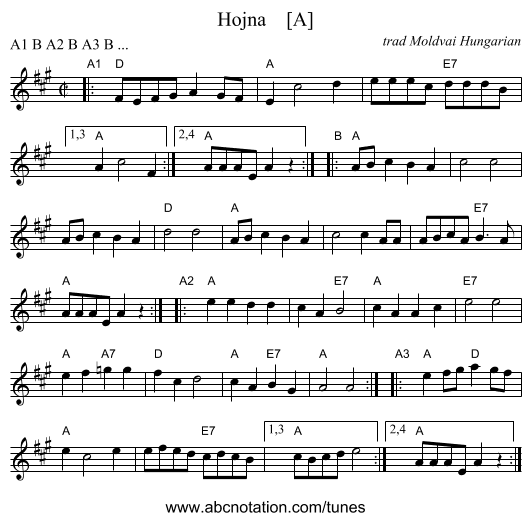 Hojna    [A] - staff notation