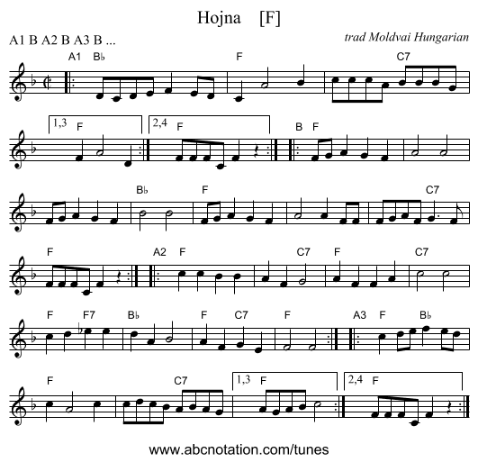 Hojna    [F] - staff notation