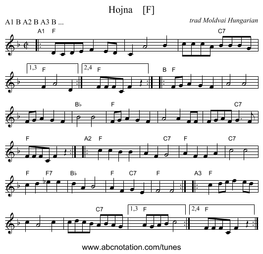 Hojna    [F] - staff notation