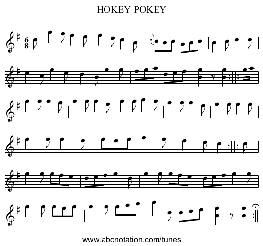 HOKEY POKEY - staff notation