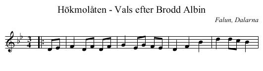 Hökmolåten - Vals efter Brodd Albin - staff notation