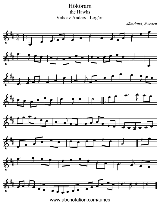 Hökörarn - staff notation