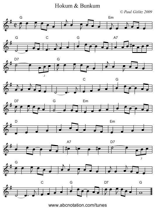 Hokum & Bunkum - staff notation