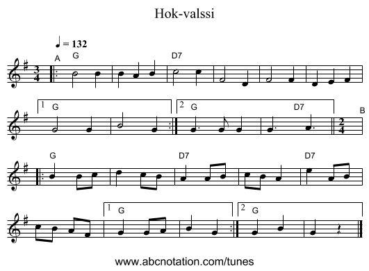 Hok-valssi - staff notation